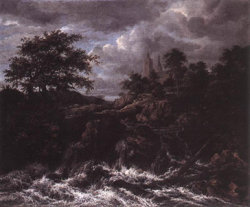 Jacob van Ruisdael Waterfall by Church Spain oil painting art